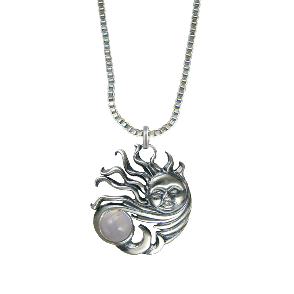 Sterling Silver Sun Pendant With Rainbow Moonstone
